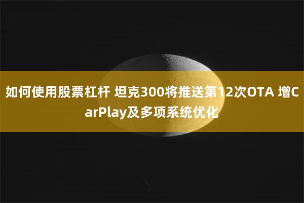 如何使用股票杠杆 坦克300将推送第12次OTA 增CarPlay及多项系统优化